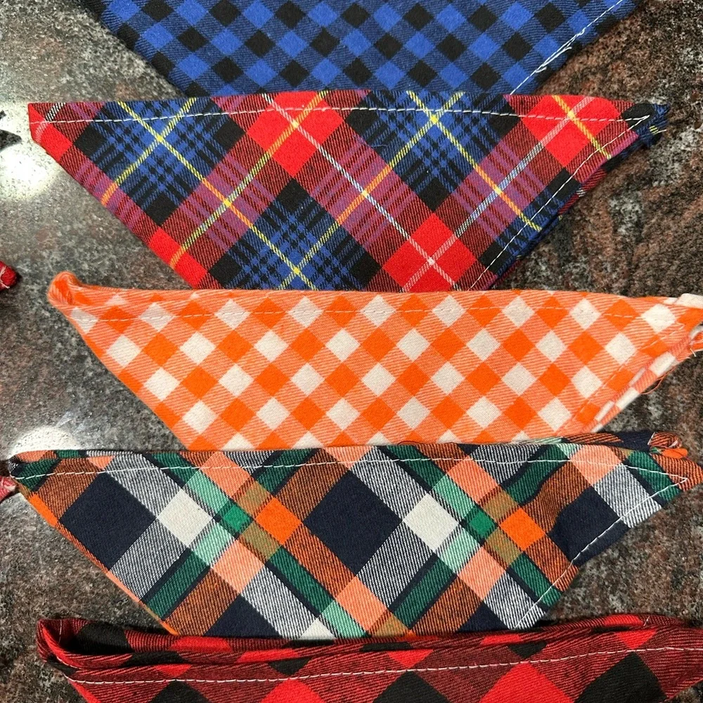 Set of 15 plaid dog bandanas